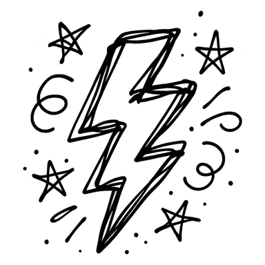 chaotic hand-drawn black outline icon of a lightning bolt with jagged, erratic edges sticker