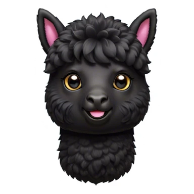 Cinematic Cute Black Alpaca Portrait Emoji, Head tilted playfully and inquisitively, featuring a plush, shiny jet-black fleece with a lustrous sheen, round, sparkling dark eyes filled with curiosity, Simplified yet irresistibly adorable features, highly detailed, glowing with a warm, friendly glow, high shine, affectionate and gentle, stylized with a touch of whimsy, bright and endearing, soft glowing outline, capturing the essence of a mischievous yet loving alpaca, so playful it feels like it could prance out of the screen and into your arms! sticker