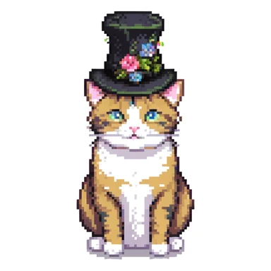 a very smart cat with a hat sticker