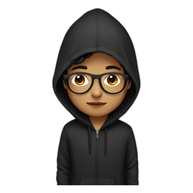 A boy with a black hoodie with black round glasses, brown eye's sticker