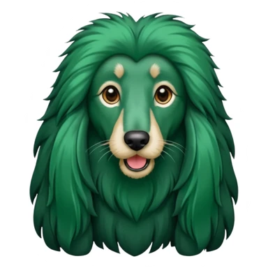 dark green dog extra furry afghan hound. The dog fur is totally dark green sticker