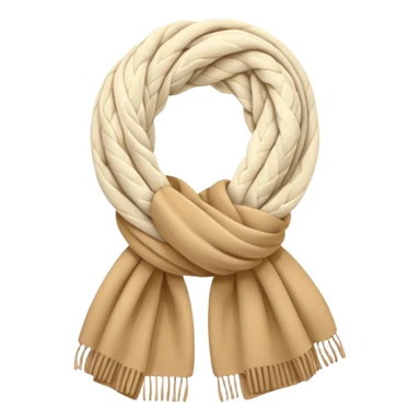 cute soft-matte emoji of an isolated ivory scarf with thick cable-knit patterns, no person, no face, not worn, folded shape, plush cozy texture, light beige accents, warm soft shading sticker