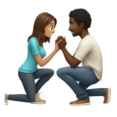 Black guy proposing on one knee with a ring to a girl with brown hair  sticker