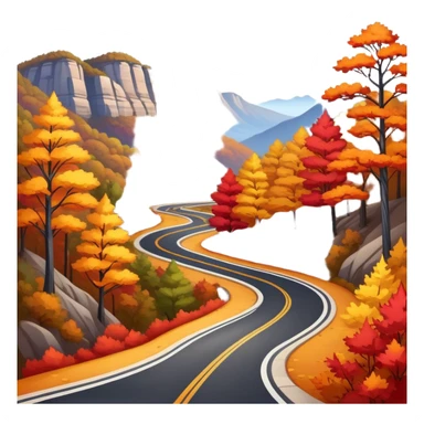 A winding asphalt road through the blue mountains and autumn colored trees sticker