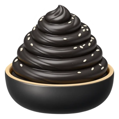 small swirl or mound of deep black sesame paste with thick, glossy texture and smooth, slightly rippled surface, rich opaque color with subtle reflections, no spoon, jar, or garnish, apple emoji style, soft lighting, subtle shadows, transparent background, emoji scale sticker