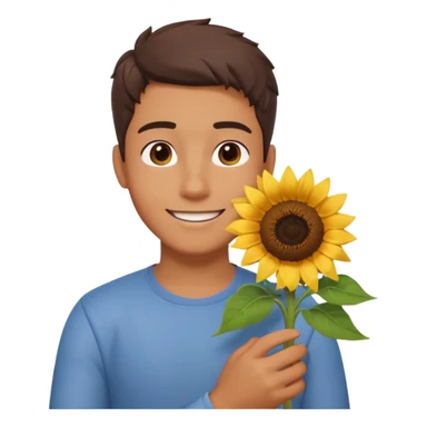 man holding a sunflower portrait, head and shoulders only, gentle smile, sunflower visible in hand, warm positive vibe, 3D cartoon style, mobile game icon style, clean background, no text, no watermark
 sticker