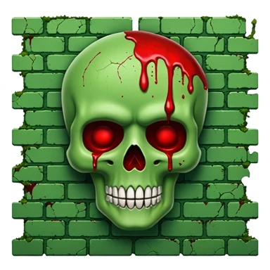 A moss covered green brick wall splattered with blood, in the style.of your bleeding skull art. sticker