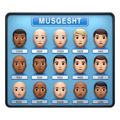 3D render of Mugshot Board, forensic investigation aesthetic, sterile clinical lighting, cool blue undertones, sharp high-contrast details, professional clean look. sticker