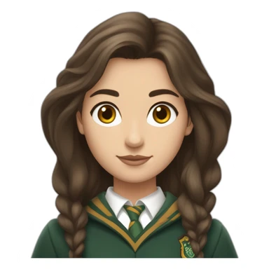 Fille brune aux yeux marron blanche de peau et cheveux détachés avec une tenue de la maison serpentard dans Harry potter sticker