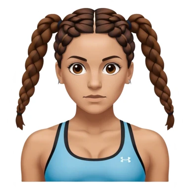 Melanie chisholm with two dark brown french braids parted down the middle, wearing a sports bra sticker