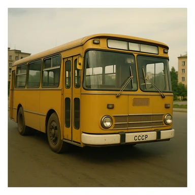 Classic USSR city bus, boxy shape, retro details, vintage public transport sticker