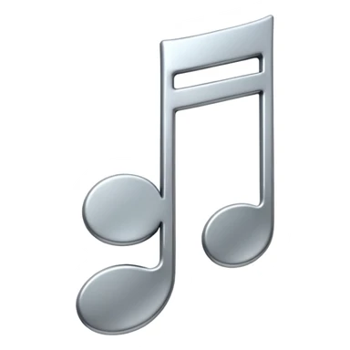 Minimal emoji icon of a single metallic silver music note, clean shape, smooth edges sticker