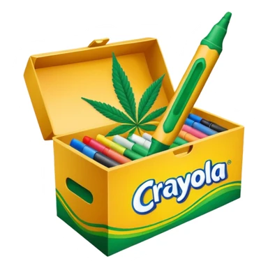 a box of crayola permanent markers with cannabis leaf sticker