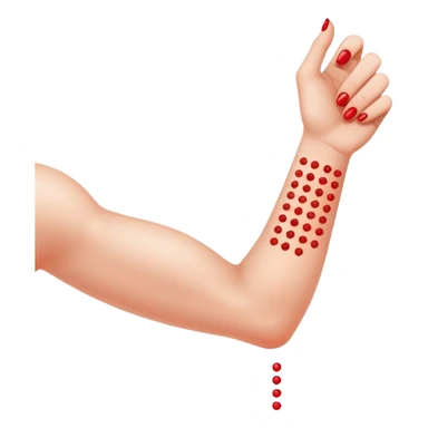 Allergy skin prick test on forearm with small red bumps showing reactions to different allergens sticker