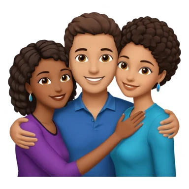  middle Eastern man with short brown hairwith two black african women both are African one is medium tone skin black and one is medium tone black with african hair styles. and they are all smiling and putting their arms around each other and kissing sexually  sticker