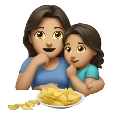 Brunette girl holding baby eating chips  sticker