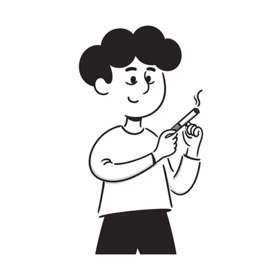 student with dazed look, holding a joint sticker