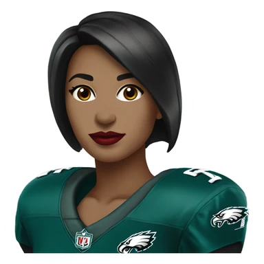 female dark hair red lips wearing Philadelphia Eagles jersey sticker