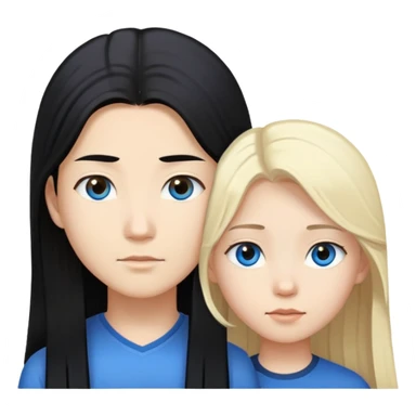 Asian girl with long black hair and brown eyes. and white boy with blonde hair and blue eyes  sticker