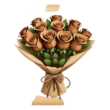 Bouquet of brown roses in a paper package sticker