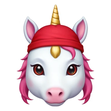 unicorn face cute wearing cute red hat, horn piercing through the hat looking in the camera sticker