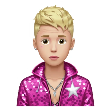 Machine Gun Kelly with blonde hair, dark pink sequin outfit sticker