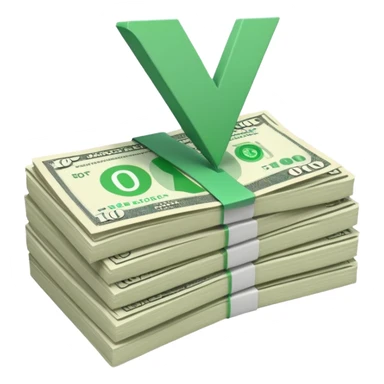 stack of bills facing up with a big green tick in the background sticker