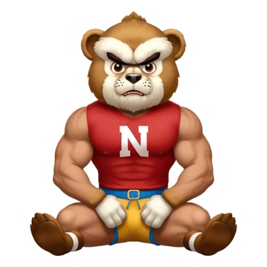 Can you create a emoji of threw Nebraska Cornhusker mascot sitting on top of the UCLA Bruin mascot sticker