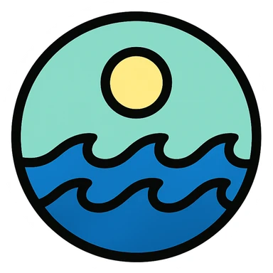 sea icon, circular shape, medium black border, no frame, white background, minimalist, Little Alchemy inspired, color outline style sticker