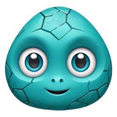 One small turquoise rock creature, rounded but still clearly a rock with cracks and facets, subtle shine, big expressive eyes and a shy smile, sticker