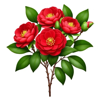 bouquet Red Camellia, luxuriant, stem, leaf, bud sticker