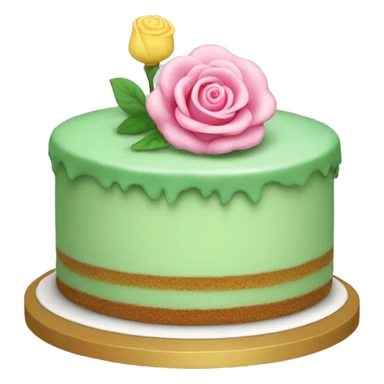 Green, round, cake. With small pink rose ontop sticker