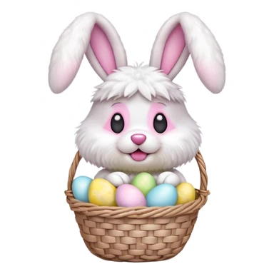 Create a 3D emoji of a cute dog dressed as the Easter Bunny.  sticker