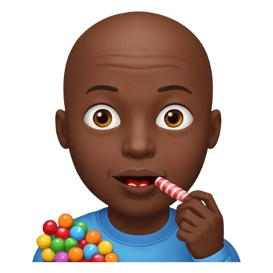 Bald black man eating lots of candy sticker