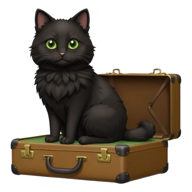 Black fluffy cat with suitcase in sun sticker