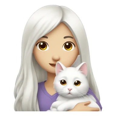 asian girl snuggling fluffy white cat sticker