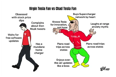 make virgin vs chad meme on tesla fan in above style  sticker