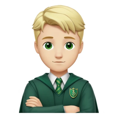 Blonde male student wearing Slytherin uniform with arms crossed sticker
