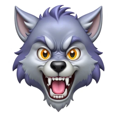Cinematic Comical Werewolf Portrait Emoji, with a whimsically exaggerated lupine face in vivid moonlit grays and silvers, head cocked in a dramatically shocked expression with comically oversized, wide eyes and a playful snarl, simplified yet hilariously expressive, highly detailed with a soft cartoonish glowing outline capturing the mischievous humor of a werewolf mid-transformation! sticker