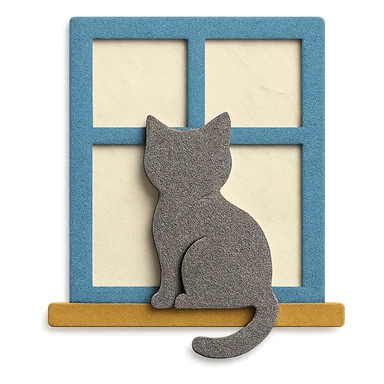 cat sitting on a windowsill in paper-craft style sticker