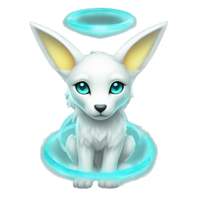 Shiny White Angelic Godly Ethereal Majestic Electric Albino Umbreon. cyan eyes and cyan markings. Golden Anubis-rings. full body sticker
