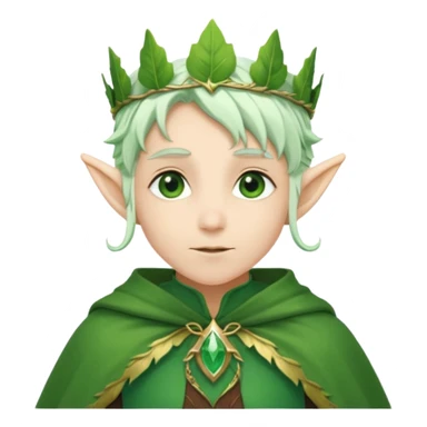 Forest Elf – elegant green-skinned elf with leaf crown and cloak, white hair sticker