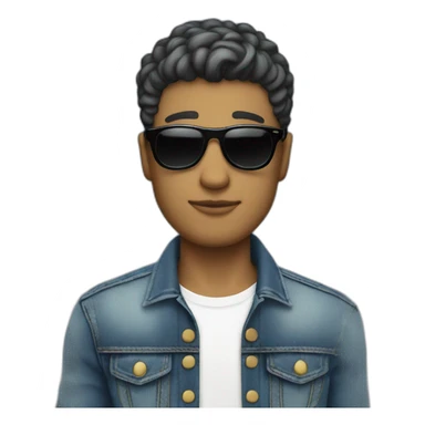 guy with a jean jacket with round sunglasses and curtains haircut sticker