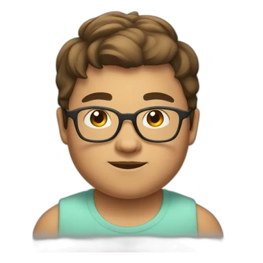 a young fat boy with brown short hair and a transparent glasses sticker