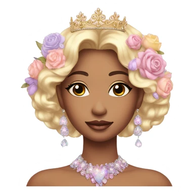 Gorgeous pastel Lady in a sparkly shiny dress with tiara and necklace and flowers aesthetical and trending  sticker