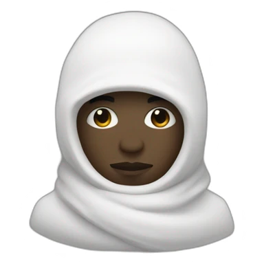 A black man wearing a white balclava hiding the whole face except the eyes adorned with short white wool threads sticker