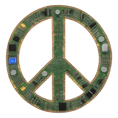 A peace sign made out of circuits like a circuit board sticker