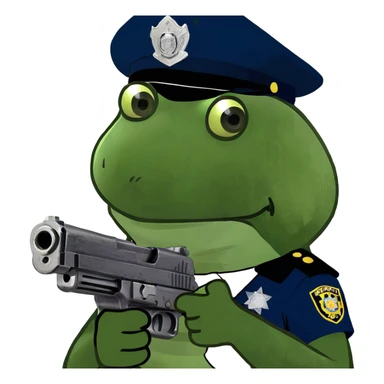 holding a gun, wearing a cop outfit sticker