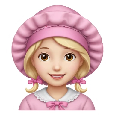 girl with a pink bonnet and smiling sticker