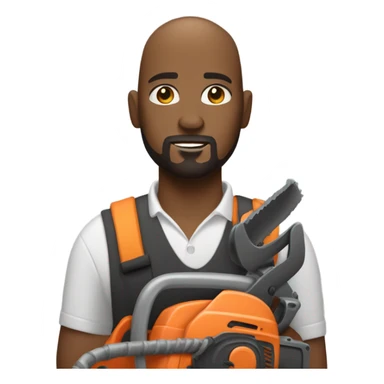 Bald black man with goatee using a chainsaw  sticker